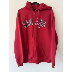 Canada Teepee Fleece Hooded Sweatshirt Size XL Red Full Zip Cozy